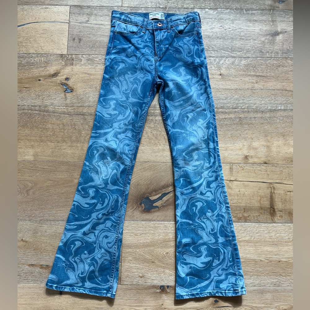 Kids Funky Blue Flare Jeans with Swirl Pattern - Abercrombie Kids